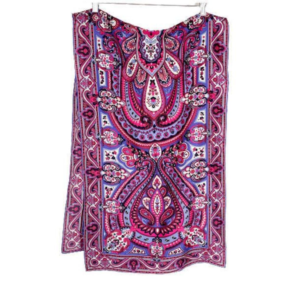 SILK Rectangle Scarf Purple Pink White Paisley Floral Hand Rolled Edges